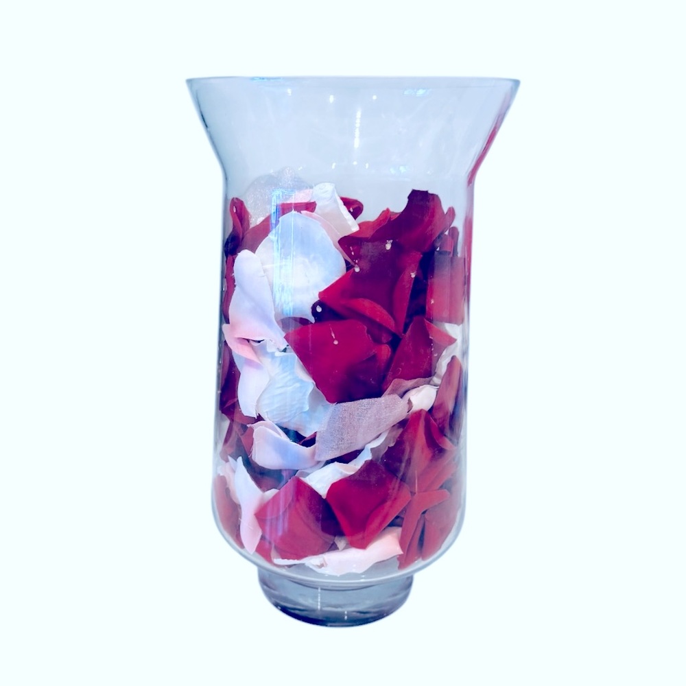 Valentines Day Large Glass Vase Hurricane Filled With Rose Petals Decor